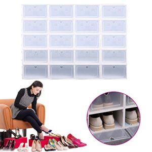 GDAE10 20pcs White Clear Shoe Boxes Stackable, Plastic Boxes with Flip Cover Lids Heart Hole Foldable Storage Men Women Large Organizer Rack Bench Home Bedroom Cabinet Closet Office