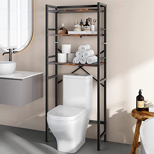 Denkee Over The Toilet Storage Rack, 3-Tier Over Toilet Bathroom Organizer, Bathroom Space Saver Shelf, Easy to Assemble, Rustic Brown (25L x 10W x 63H)