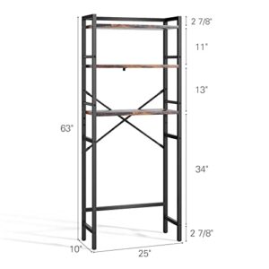 Denkee Over The Toilet Storage Rack, 3-Tier Over Toilet Bathroom Organizer, Bathroom Space Saver Shelf, Easy to Assemble, Rustic Brown (25L x 10W x 63H)