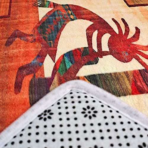 Kokopelli Bathroom Sets with Shower Curtain and Rugs, Southwestern Native American Bathroom Shower Curtain Sets, Western Waterproof Polyester Fabric Bathroom Accessories Bathtub Decorative