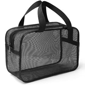 gocvo mesh shower caddy mash shower bag black portable mesh accessories organizer tote for gym college dorm room (black-large)