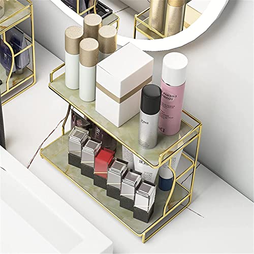 Makeup Organizer Shelf,2 Tier Bathroom Cosmetic Storage Shelf,for Dresser, Countertop, Bathroom and More, Gold