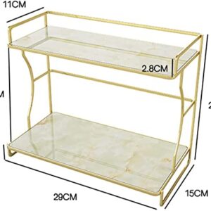 Makeup Organizer Shelf,2 Tier Bathroom Cosmetic Storage Shelf,for Dresser, Countertop, Bathroom and More, Gold