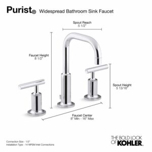 KOHLER Purist K-14406-4-BN Widespread Bathroom Sink Faucet with Metal Drain Assembly in Brushed Nickel