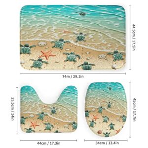 AKvsoze 4 Pcs Sea Turtle Beach Shower Curtain Sets,with Non-Slip Rug,Toilet Lid Cover & Bath Mat,Durable Waterproof for Bathroom Decor Set Including Hooks