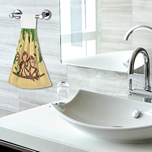 Alaza 2 Pcs Kitchen Towel, Jungle Monkeys Playing Swing Absorbent Towel Hanging Towel Hand Towel