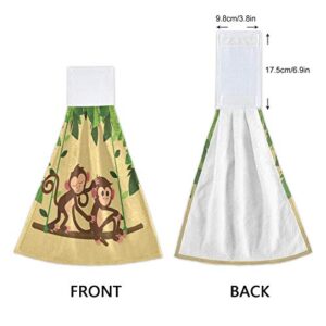 Alaza 2 Pcs Kitchen Towel, Jungle Monkeys Playing Swing Absorbent Towel Hanging Towel Hand Towel