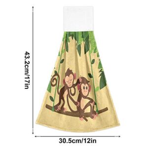 Alaza 2 Pcs Kitchen Towel, Jungle Monkeys Playing Swing Absorbent Towel Hanging Towel Hand Towel