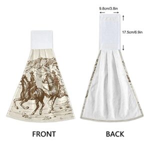 WELLDAY 2 Pcs Hanging Hand Towels Soft Absorbent Western Desert Cowboy Towel for Kitchen Bathroom