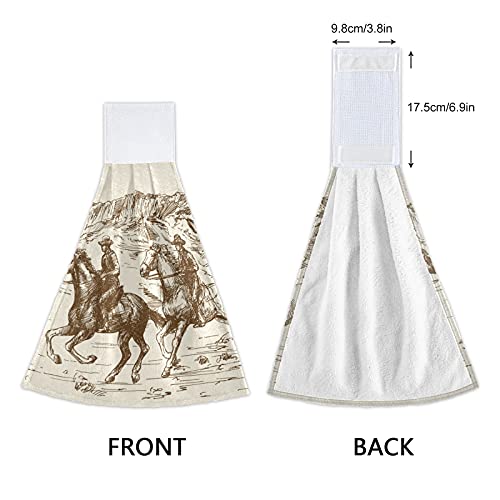 WELLDAY 2 Pcs Hanging Hand Towels Soft Absorbent Western Desert Cowboy Towel for Kitchen Bathroom