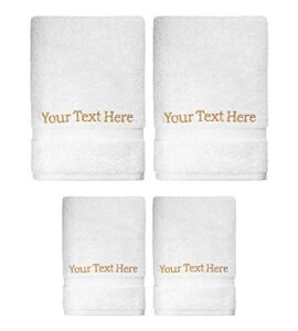 home and plan personalized towels with text | 4-piece set, 2 hand towels (16x30), 2 wash cloths (13x13) | premium quality decorative turkish cotton | embroidered in the usa - custom text