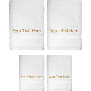 Home and Plan Personalized Towels with Text | 4-Piece Set, 2 Hand Towels (16x30), 2 Wash Cloths (13x13) | Premium Quality Decorative Turkish Cotton | Embroidered in The USA - Custom Text