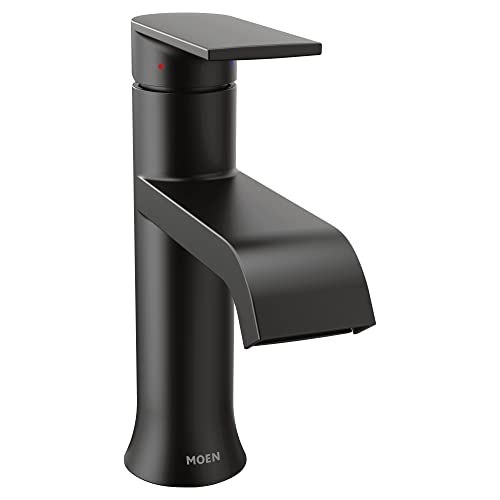 Moen Genta LX Matte Black One-Handle Single Hole Modern Bathroom Sink Faucet with Optional Deck Plate for 3-hole Sinks, Waterfall Bathroom Faucet, 6702BL