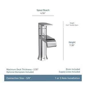 Moen Genta LX Matte Black One-Handle Single Hole Modern Bathroom Sink Faucet with Optional Deck Plate for 3-hole Sinks, Waterfall Bathroom Faucet, 6702BL