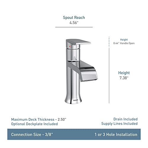 Moen Genta LX Matte Black One-Handle Single Hole Modern Bathroom Sink Faucet with Optional Deck Plate for 3-hole Sinks, Waterfall Bathroom Faucet, 6702BL