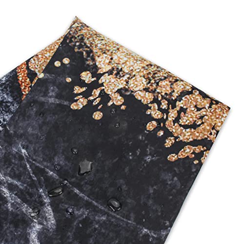 Nuseiis 4PCS Black Marble Shower Curtain Sets with Non-Slip Rugs,Bath Mat and Toilet Lid Cover,Shower Curtain Sets for Bathroom, Gold Modern Bathroom Sets with Shower Curtain and Rugs and Accessorie