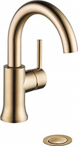 delta faucet trinsic single hole bathroom faucet, gold bathroom faucet, single handle, diamond seal technology, drain assembly, champagne bronze 559ha-cz-dst