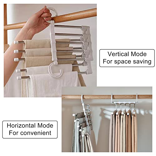 Andiker 2 Pack Pants Hangers, Multifunctional Stainless Steel Pants Rack, Folding Anti-Slip Space Saving Closet Storage Organizer Hangers for Clothes Scarf Jeans Trousers (Black)
