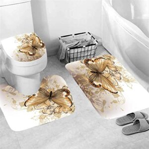 JQH's store 4 Piece Butterfly Shower Curtains Sets with Non-Slip Rugs Toilet Lid Cover and Bath Mat Bathroom Sets with Shower Curtain and Rugs and Accessories