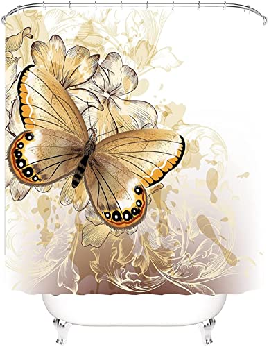 JQH's store 4 Piece Butterfly Shower Curtains Sets with Non-Slip Rugs Toilet Lid Cover and Bath Mat Bathroom Sets with Shower Curtain and Rugs and Accessories