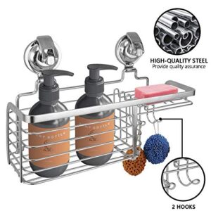N-S Khdrvok Vacuum Suction Cup Bath Storage Basket Stainless Steel Bathroom Shower with soap Holder and Hooks