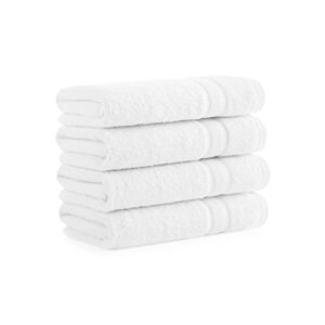 aston & arden recycled solid turkish hand towels - (set of 4) soft & absorbent eco-friendly aegean cotton blend, 600 gsm, decorative towel for bathroom, home, hotel, and salon, pearl white