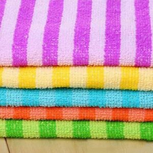 Grey990 Microfiber Dishcloths Wash Striped Cloth Square Absorbent Kitchen Dining Striped Wash Towel - 5Pcs Random Color