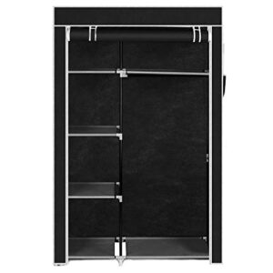 karl home portable closet, wardrobe closet with 1 hang rod & 5 storage cube for clothes organizer, side storage & dustproof cover, 41.3" l x 18" w x 64" h, black