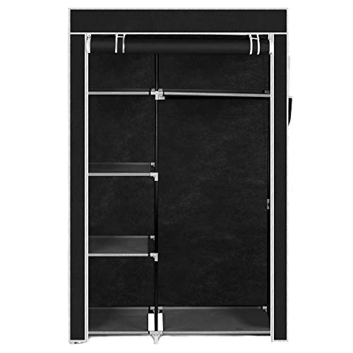 Karl home Portable Closet, Wardrobe Closet with 1 Hang Rod & 5 Storage Cube for Clothes Organizer, Side Storage & Dustproof Cover, 41.3" L x 18" W x 64" H, Black