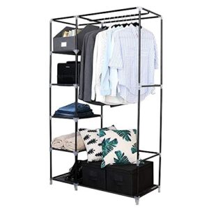 Karl home Portable Closet, Wardrobe Closet with 1 Hang Rod & 5 Storage Cube for Clothes Organizer, Side Storage & Dustproof Cover, 41.3" L x 18" W x 64" H, Black