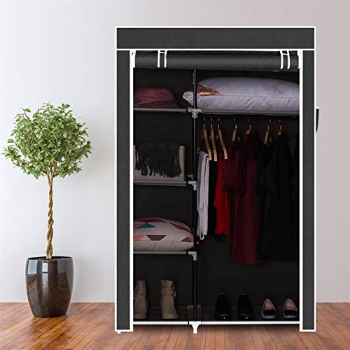 Karl home Portable Closet, Wardrobe Closet with 1 Hang Rod & 5 Storage Cube for Clothes Organizer, Side Storage & Dustproof Cover, 41.3" L x 18" W x 64" H, Black