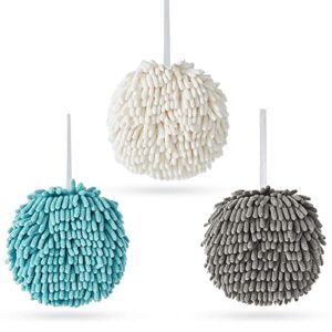 lmip soft absorbent chenille ball, chenille towel ball quick dry hand ball, absorbent soft towel for kitchen bathroom 3 pack