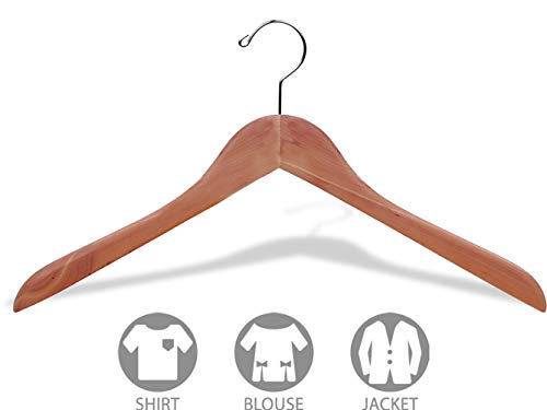 Cedar Wood Top Hanger, (Box of 12) Unfinished Curved Hangers with Fresh Cedar Scent and Chrome Swivel Hook for Jacket Coat & Shirt by The Great American Hanger Company