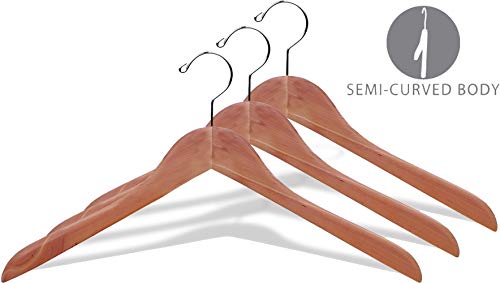 Cedar Wood Top Hanger, (Box of 12) Unfinished Curved Hangers with Fresh Cedar Scent and Chrome Swivel Hook for Jacket Coat & Shirt by The Great American Hanger Company