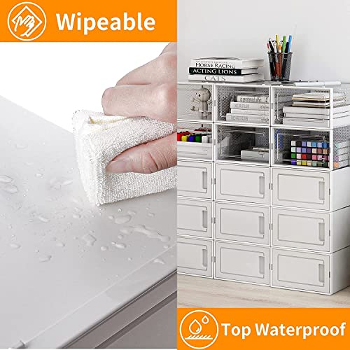 WAYTRIM Clear Plastic Stackable Storage Shoe Box, 15 Pack Foldable Shoe Box Storage Sneaker Containers Storage Bins Shoe Storage Organizer Drawer Fit to Men US Size 9