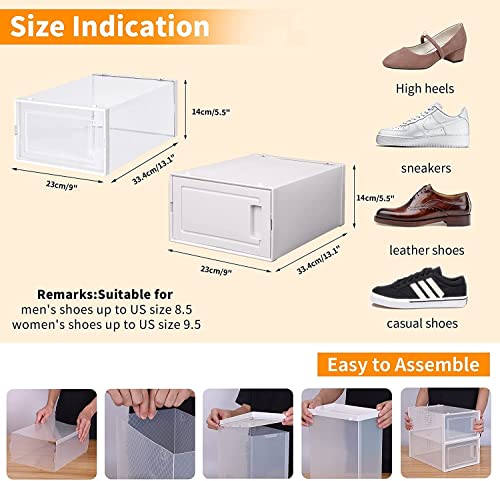 WAYTRIM Clear Plastic Stackable Storage Shoe Box, 15 Pack Foldable Shoe Box Storage Sneaker Containers Storage Bins Shoe Storage Organizer Drawer Fit to Men US Size 9