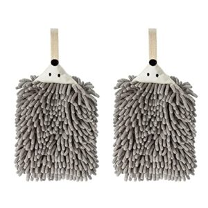 2 packs chenille hand towels, cute hedgehog style hand drying towels, water absorption, bathroom kitchen home cleaning tool with hanging loop