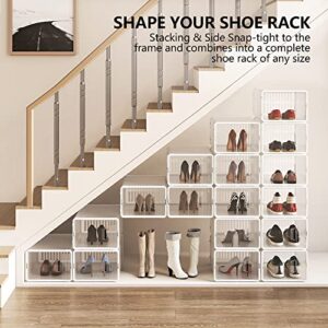 evron Shoe Rack Vertical Storage, Standing Shoe Organizer for Closet Organizers and Storage, Sturdier Frame Connection Clear Shoe Boxes Stackable with Smart Assembly Tool (White12 PCs)