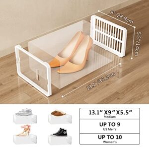 evron Shoe Rack Vertical Storage, Standing Shoe Organizer for Closet Organizers and Storage, Sturdier Frame Connection Clear Shoe Boxes Stackable with Smart Assembly Tool (White12 PCs)