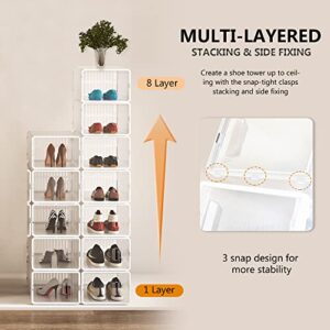 evron Shoe Rack Vertical Storage, Standing Shoe Organizer for Closet Organizers and Storage, Sturdier Frame Connection Clear Shoe Boxes Stackable with Smart Assembly Tool (White12 PCs)