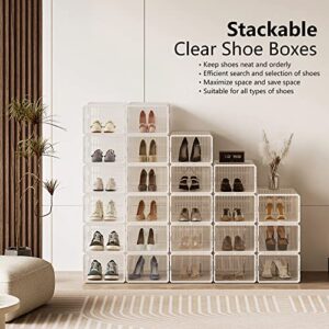 evron Shoe Rack Vertical Storage, Standing Shoe Organizer for Closet Organizers and Storage, Sturdier Frame Connection Clear Shoe Boxes Stackable with Smart Assembly Tool (White12 PCs)