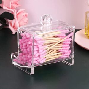 MOSIKER Qtip Dispenser Cotton Swab Holder with Lid,Acrylic Clear Small Bathroom Organizer for Makeup Pads and Toothpick