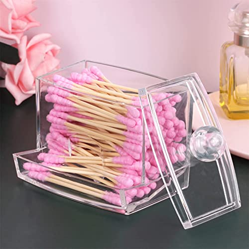 MOSIKER Qtip Dispenser Cotton Swab Holder with Lid,Acrylic Clear Small Bathroom Organizer for Makeup Pads and Toothpick