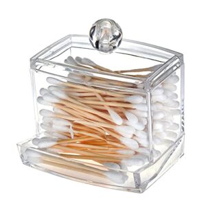 MOSIKER Qtip Dispenser Cotton Swab Holder with Lid,Acrylic Clear Small Bathroom Organizer for Makeup Pads and Toothpick