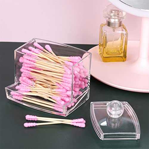 MOSIKER Qtip Dispenser Cotton Swab Holder with Lid,Acrylic Clear Small Bathroom Organizer for Makeup Pads and Toothpick