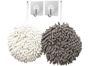 ivymei 2 pack chenille hand towels,hanging kitchen hand towels,bathroom hand towels with loop,quick dry cloths for cleaning,soft absorbent microfiber hand towels(grey+white)