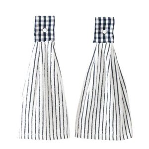 2 pcs hanging kitchen hand towels with loop, home bath absorbent towel decorative for bathroom, laundry room, navy stripes