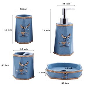 Mekoly Bathroom Accessories Set 5 Pcs,Blue Bathroom Sets Accessories,Reindeer Christmas Decoration Bathroom Vanity Set Counter Bathroom Soap Dispenser Set with Soap Dispenser,Toothbrush Holder,Tumbler