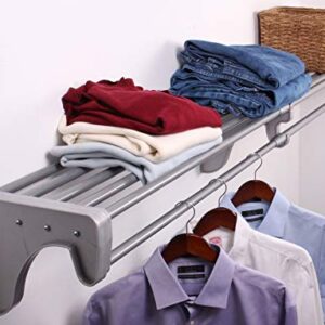 EZ Shelf - Walk in Closet System - 5 Pack - Expandable Closet Shelf with Hanging Rod (Each 40.5–73”) - with 4 End Brackets - Silver - Strong - Easy to Install – Alternative to Wire Closet Shelving