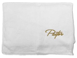 swanson christian products embroidered hand towels - 'pastor' - gifts for pastor, clergy, & ministers - pastor towel - white w/gold lettering